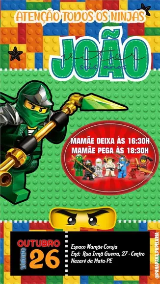 Convite Digital - Kit Festa Lego Ninjago