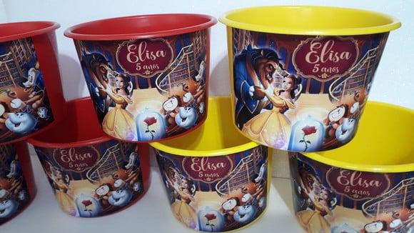 Balde de Pipoca 1,5l Personalizado a Bela e Fera