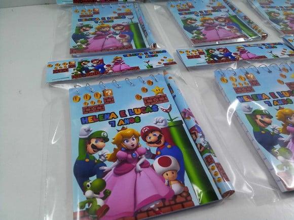 Bloquinho Mini Lápis + Lapela Tema Mario