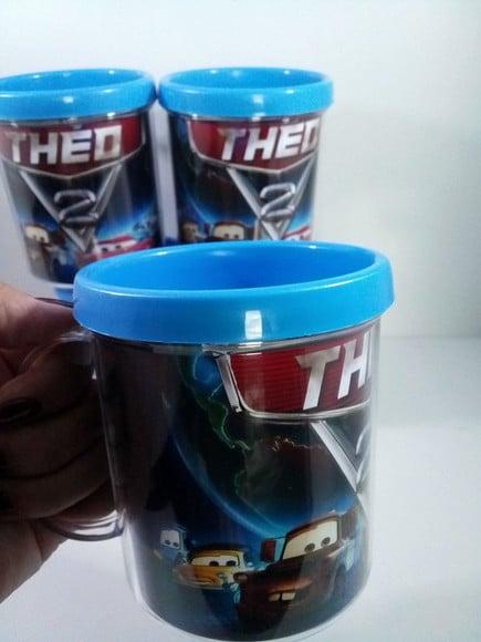 Caneca Acrilica para Foto Tampa de Rosquear Tema Carros