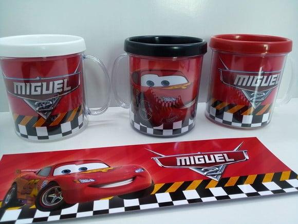 Caneca Acrilica para Foto Tampa de Rosquear Tema Carros