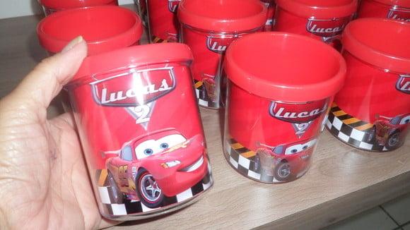 Caneca Acrilica para Foto Tampa de Rosquear Tema Carros