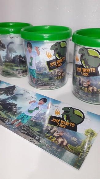 Caneca Acrilica para Foto Tampa de Rosquear Tema Dinossauro