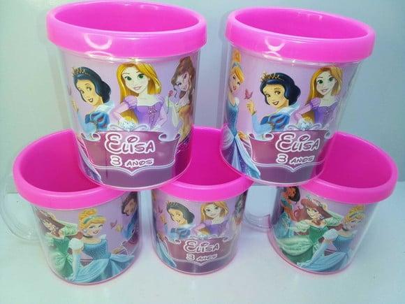 Caneca Acrilica para Foto Tampa de Rosquear Tema Princesas