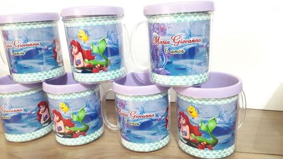 Caneca Acrilica para Foto Tampa de Rosquear Tema Peq. Sereia