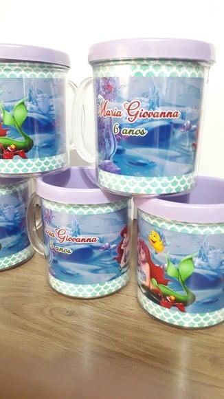 Caneca Acrilica para Foto Tampa de Rosquear Tema Peq. Sereia