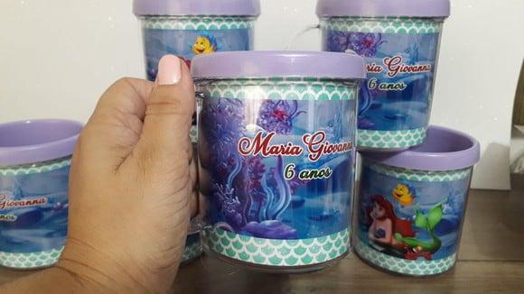 Caneca Acrilica para Foto Tampa de Rosquear Tema Peq. Sereia