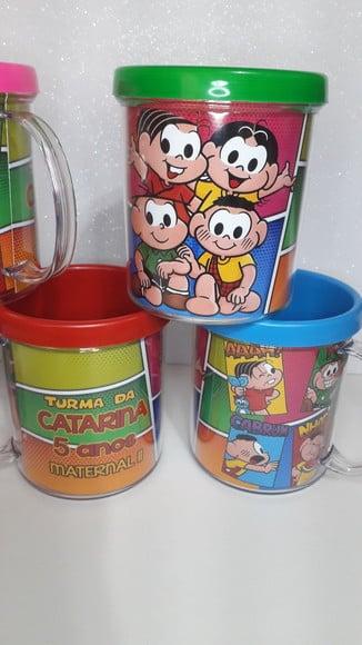 Caneca Acrilica para Foto Tampa de Rosquear Turma da Monica