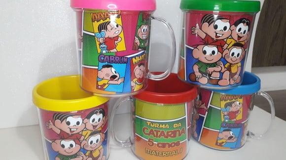 Caneca Acrilica para Foto Tampa de Rosquear Turma da Monica