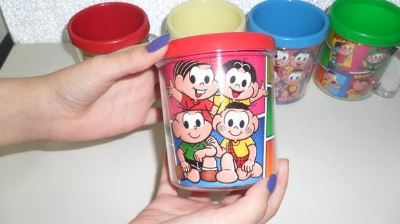 Caneca Acrilica para Foto Tampa de Rosquear Turma da Monica