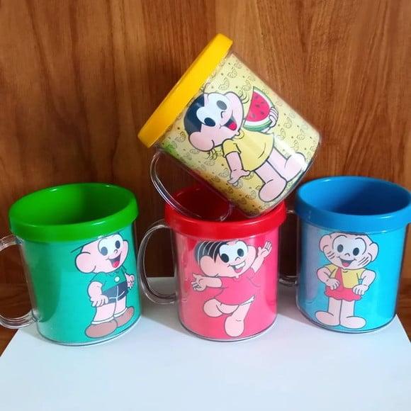 Caneca Acrilica para Foto Tampa de Rosquear Turma da Monica