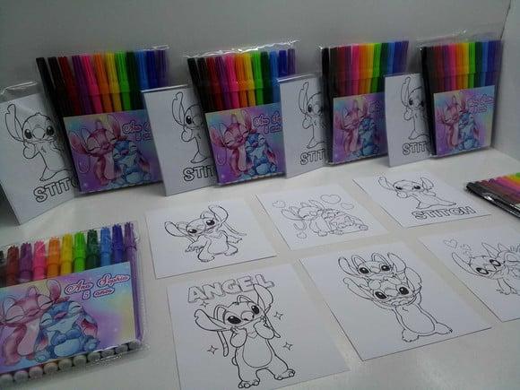 Canetinhas Kit com 12 Cores + 6 Desenhos Lilo e Stich