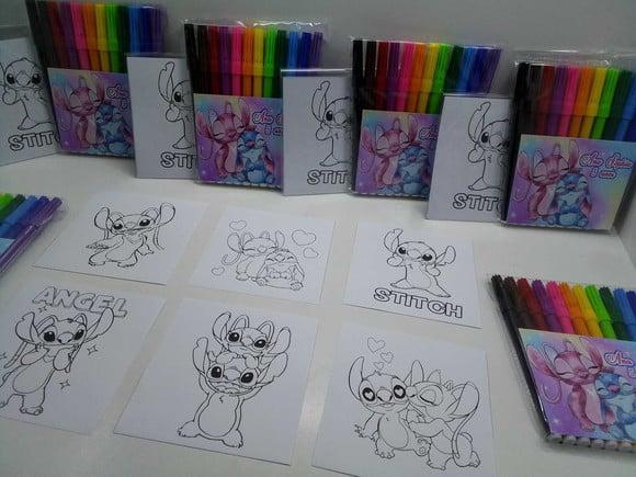 Canetinhas Kit com 12 Cores + 6 Desenhos Lilo e Stich