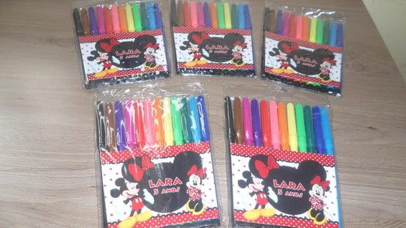 Canetinhas Kit com 12 Cores Tema Minnie e Mickey