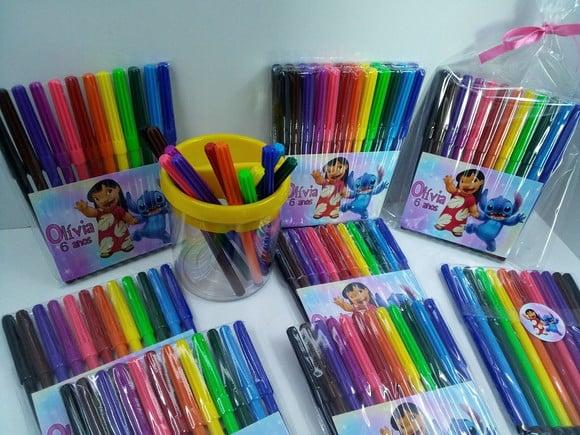 Canetinhas Kit com 12 Cores Tema Lilo e Stitch