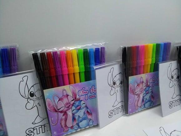Canetinhas Kit com 12 Cores + 6 Desenhos Lilo e Stich