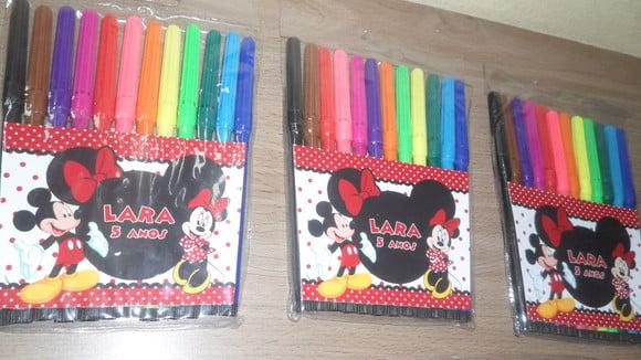 Canetinhas Kit com 12 Cores Tema Minnie e Mickey