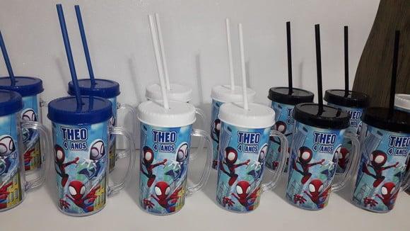 Copo com Tampa e Canudo 300ml Aranha Verso