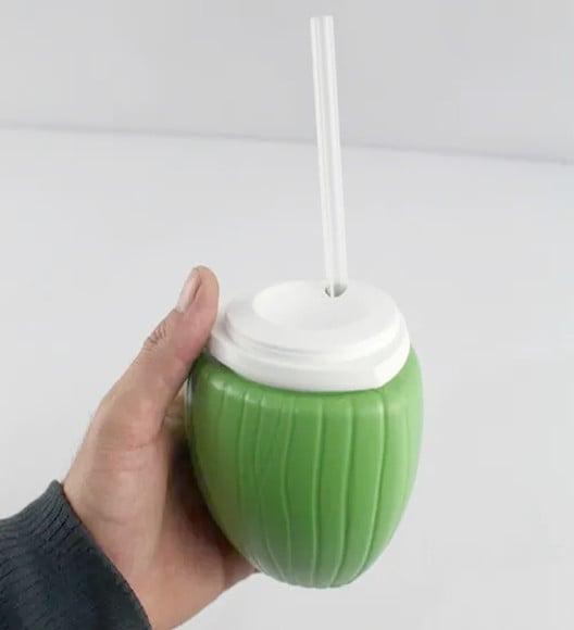 Copo Coco com Tampa e Canudo 450 ml + Tag + Saquinho + Fita