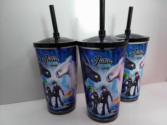 Copo com Tampa e Canudo 500 ml Como Treinar Seu Dragão