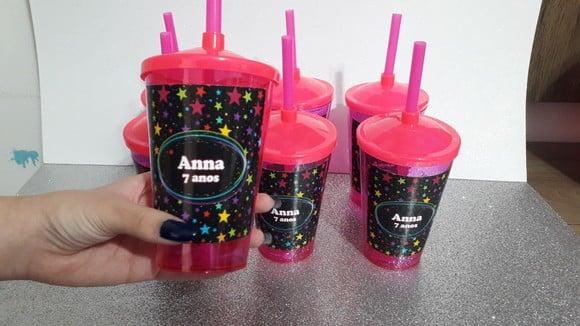 Copo com Tampa e Canudo 500 ml Festa Neon