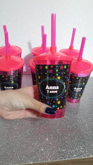 Copo com Tampa e Canudo 500 ml Festa Neon