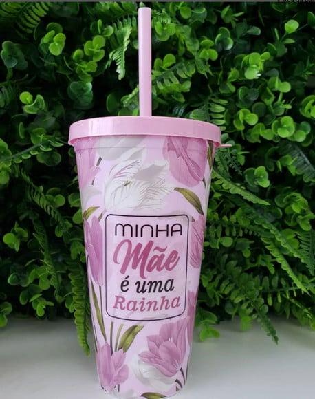 Copo com Tampa e Canudo 600 ml Dia das Mães Sortidos