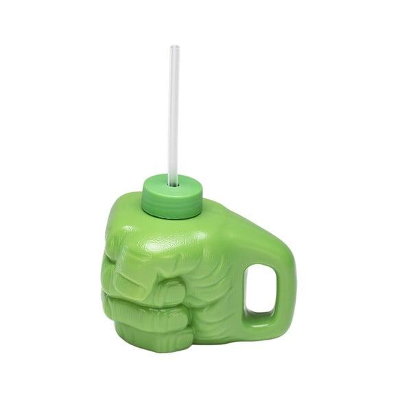 Copo Mão do Hulk 450 ml com Tampa e Canudo 12 x 11cm