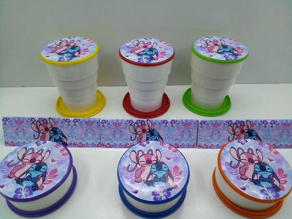 Copo Retratil ou Copo Sanfonado Tema Stitch e Angel
