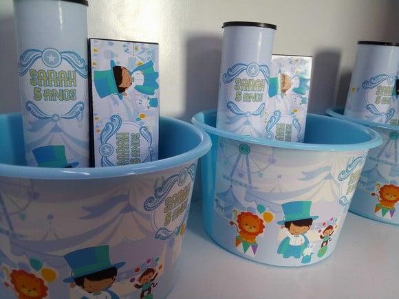 Kit Balde de Pipoca + Domino + Pega Varetas Circo Azul