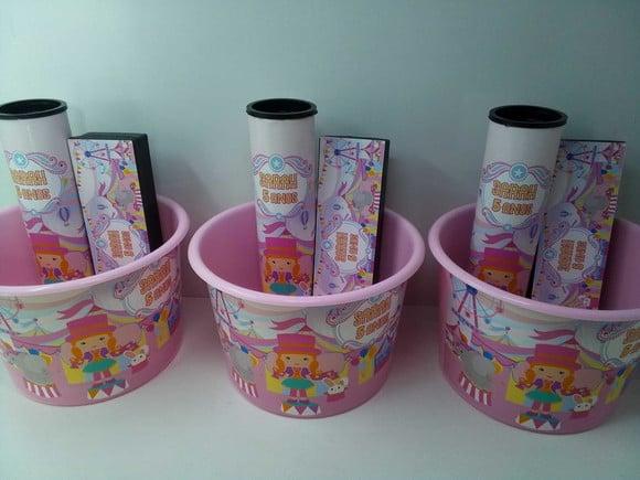 Kit Balde de Pipoca + Domino + Pega Varetas Circo Rosa