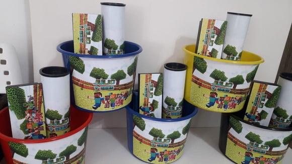 Kit Balde de Pipoca + Domino + Pega Varetas Minicraft