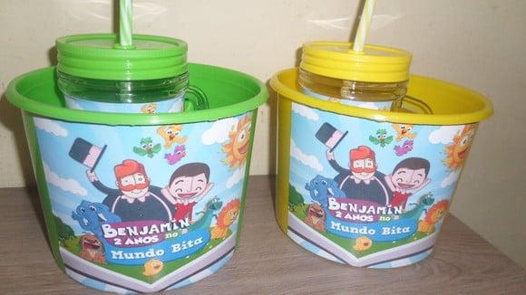 Kit Balde de Pipoca 1,5l+ Caneca Tampa e Canudo 400ml