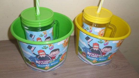 Kit Balde de Pipoca 1,5l+ Caneca Tampa e Canudo 400ml