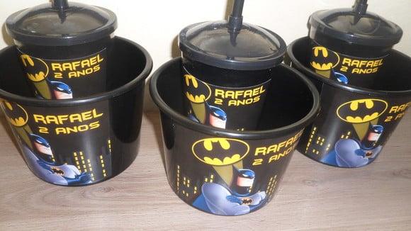 Kit Balde de Pipoca de 1,5 Litro + Copo Tampa Canudo Batman