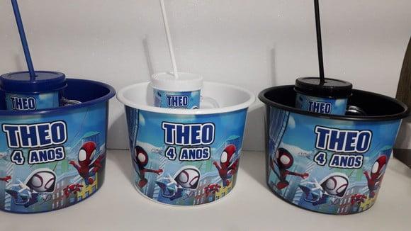 Kit Balde de Pipoca 1,5l+ Caneca Tampa e Canudo 400ml