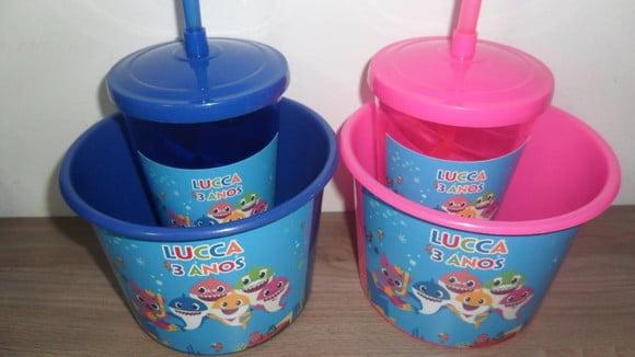 Kit Balde de Pipoca de 1,5 Litro + Copo Tampa e Canudo 500ml