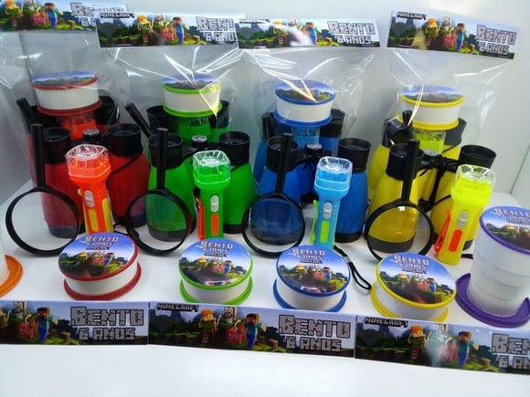 Kit Binoculo + Copo Retratil + Lanternas + Lupa Minecraft