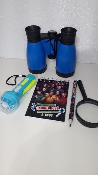 Kit Binoculo + Lanterna + Lupa + Bloquinho + Mini Lápis
