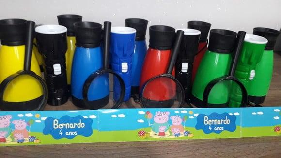 Kit Binoculo + Lanterna + Lupa Personalizado Tema Pig