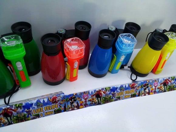 Kit Binoculo Colorido e Lanterna Tema Sonic