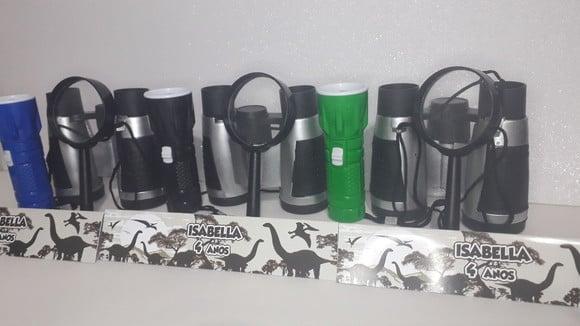 Kit Binoculo Prata + Lanterna + Lupa Tema Dinossauro