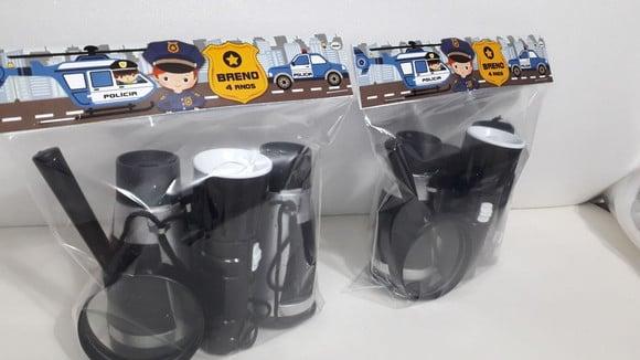Kit Binoculo Prata + Lanterna + Lupa Tema Policial
