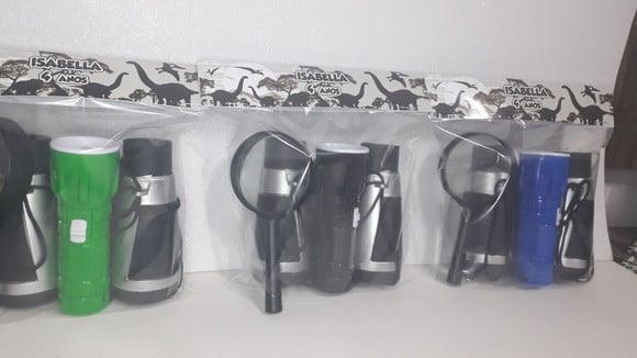 Kit Binoculo Prata + Lanterna + Lupa Tema Dinossauro