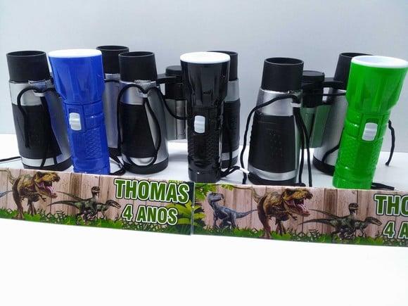 Kit Binoculo Prata + Lanterna Tema Dinossauro