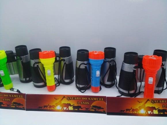Kit Binoculo Prata + Mini Lanterna Tema Safari