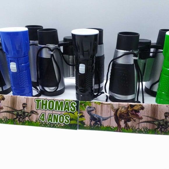 Kit Binoculo Prata e Lanterna Tema Dinossauro