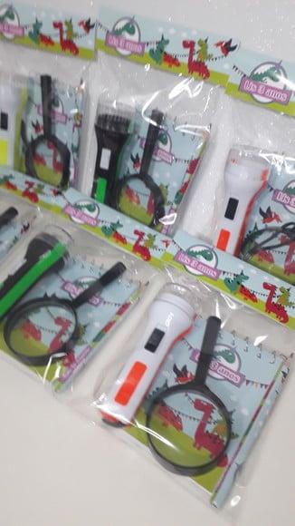 Kit Bloquinho + Mini Lápis + Lanterna + Lupa Dinossauro Baby