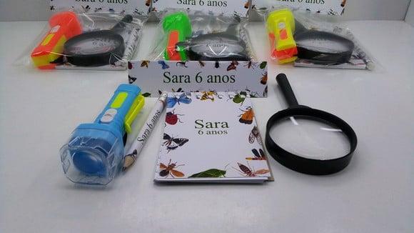 Kit Bloquinho + Mini Lápis + Lanterna + Lupa Insetos