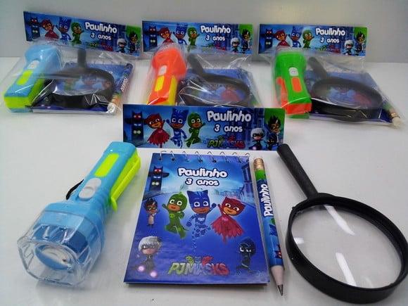 Kit Bloquinho + Mini Lápis + Lanterna + Lupa Pj Max